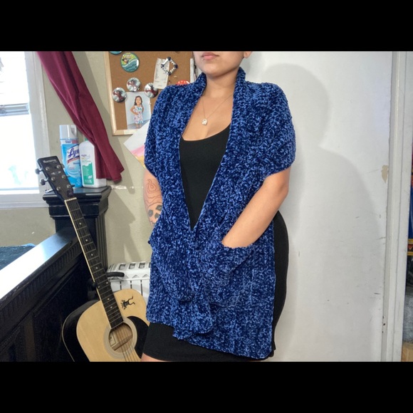 Hand Crafted Accessories - Blue velvet yarn scarf